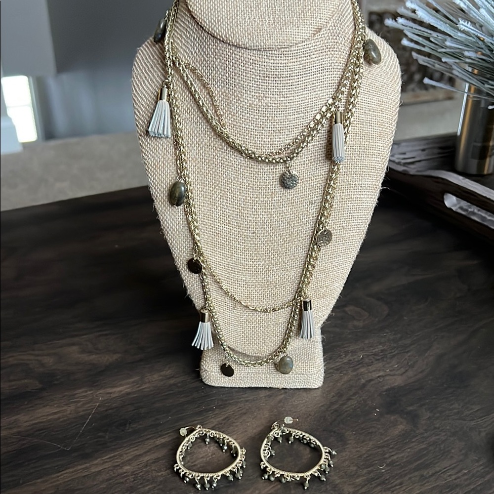 White House Black Market gold tone necklace and earrings set